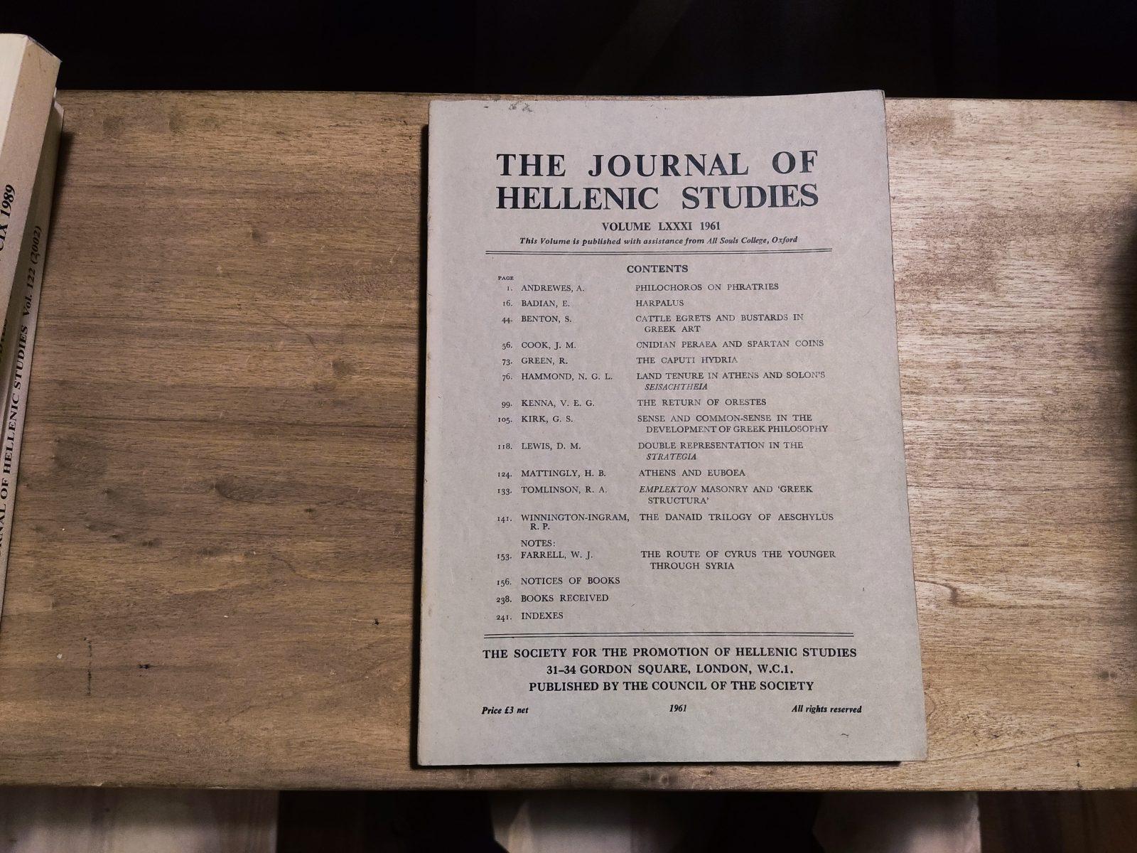 AA.VV. - The Journal of Hellenic Studies Volume LXXXI - Society for the Promotion of Hellenic Studies
